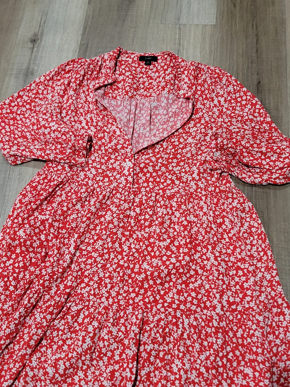 J. Crew Red & White Floral Midi Dress